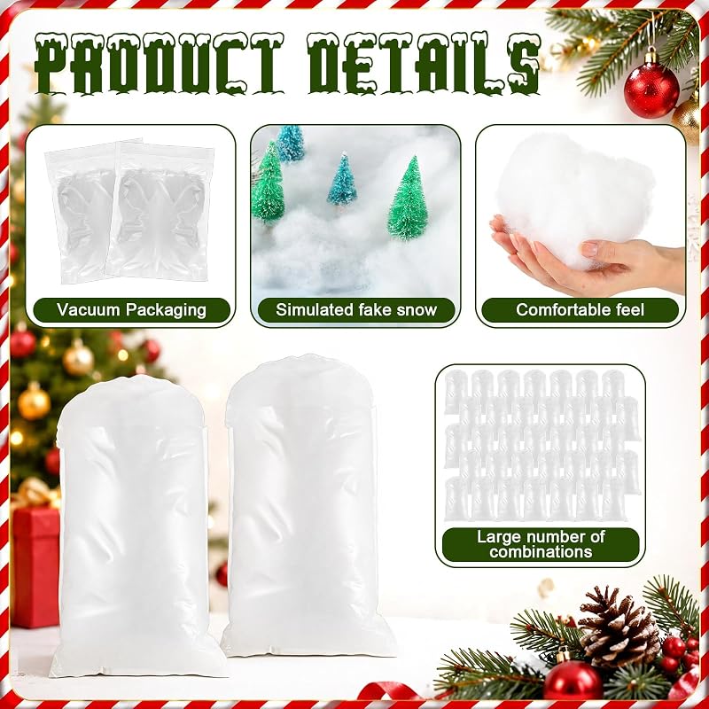Jerify 72 Pack Christmas Fake Snow - Cotton-Like Fluffy Artificial Snow