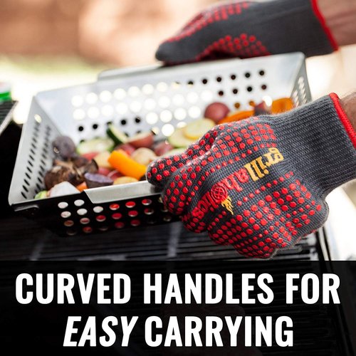 Grillaholics Vegetable Grill Basket for Outdoor Grill - Extra Large, Heavy-Duty Stainless Steel Veggie Grilling Basket with Handles