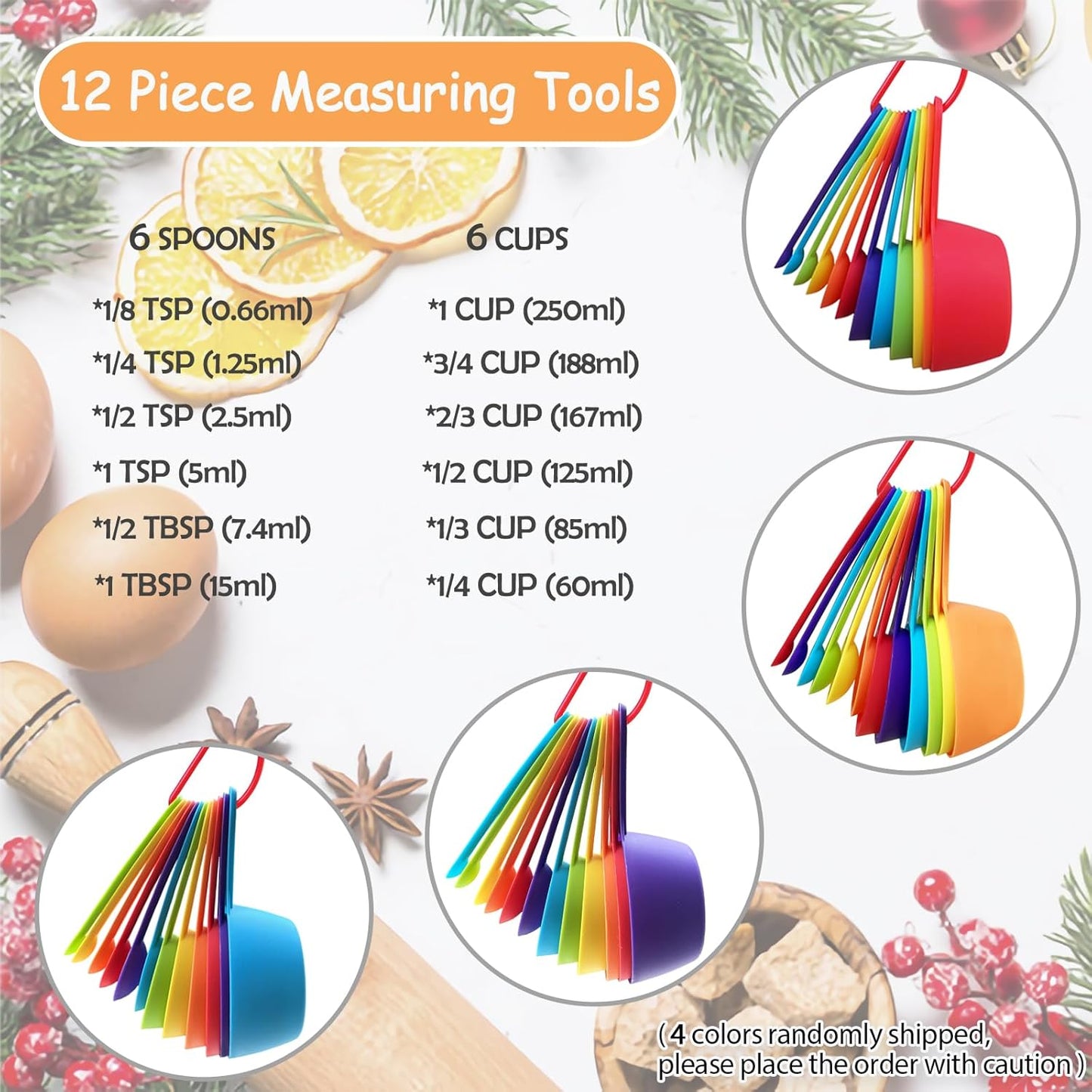 Skiennix 12-Piece Measuring Cups and Spoons Set - Durable, Dishwasher Safe Kitchen Tools in Vibrant Colors