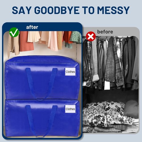 BlissTotes Heavy Duty Moving Bags - Extra Large Collapsible Storage Totes | 125L, 4 Pack with Tag Pockets