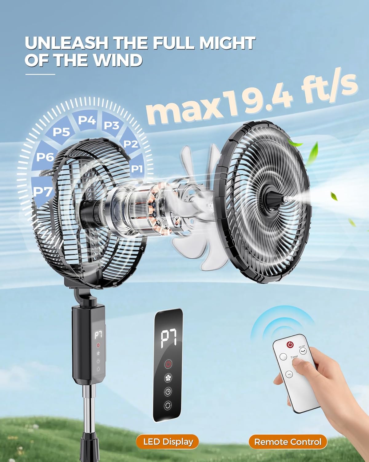 Skiennix Outdoor Misting Fan - 12-Inch Portable Cooling Fan with Remote & Oscillation | 20000mAh Battery