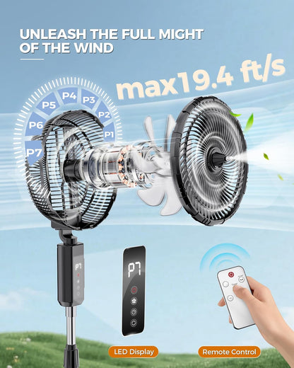 Skiennix Outdoor Misting Fan - 12-Inch Portable Cooling Fan with Remote & Oscillation | 20000mAh Battery