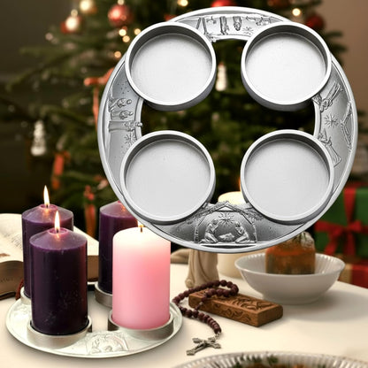 Shellwei Advent Wreath Candle Holder - Metal Nativity Scene Centerpiece for Christmas Decor | Fits 3-Inch Pillar Candles