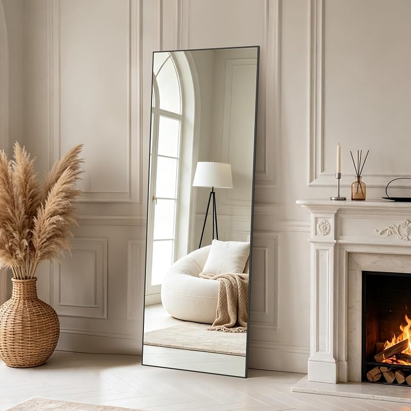 56x18 Full Length Mirror with Black Aluminum Frame - Freestanding Floor Standing