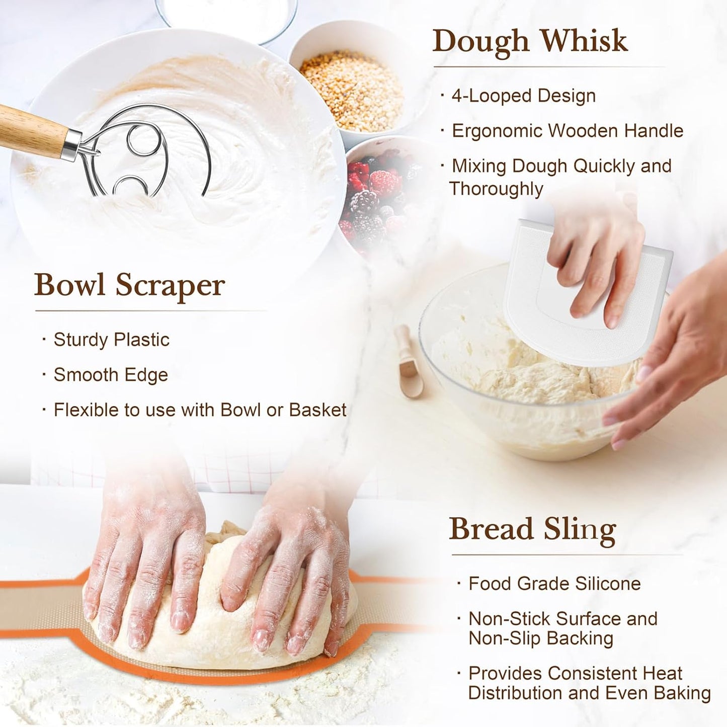 TeamFar Sourdough Bread Baking Kit - 9” Round & 10” Oval Proofing Baskets with Cloth Liner & Tools