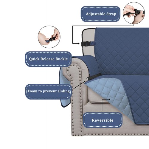 Easy-Going Reversible Chair Cover Washable Sofa Cover for Dogs Water Resistant Couch Slipcover Furniture Protector Cover with Adjustable Straps for Pets (Chair 30 in, Dark Blue/Light Blue)