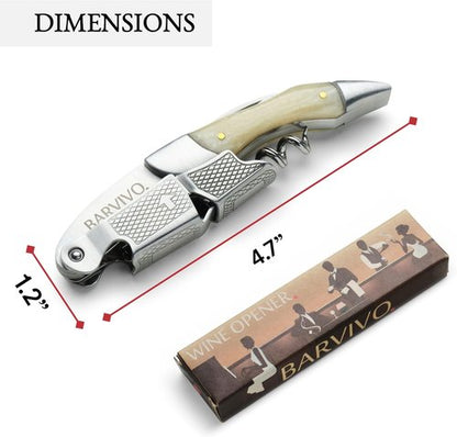 Barvivo Wine Opener with Foil Cutter and Cap Remover - Double Hinged Corkscrew for Bartenders - Stainless Steel Wine Key for Easy Bottle Opening - Manual Wine Bottle Opener - White Resin, 4.7x1.2-Inch