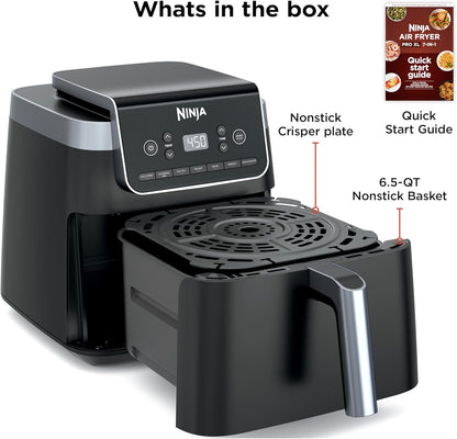 Ninja Air Fryer Pro XL - 6.5QT Capacity for Up to 9lbs of Wings | 7-in-1 Max Crisp & More | Dishwasher Safe | Grey