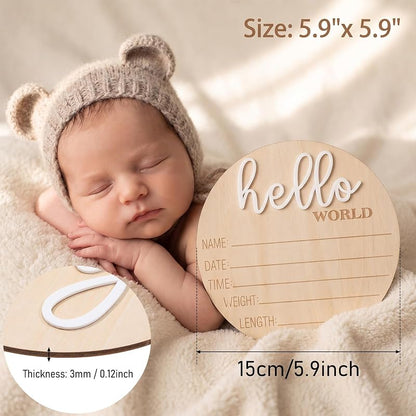 Wooden Baby Announcement Sign Set - 3pcs Hello World Its a Boy Its a Girl Basswood