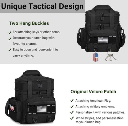 TENKIST Tactical Lunch Box - Large Insulated Cooler Bag | Heavy-Duty Leakproof Design, 16L, Black