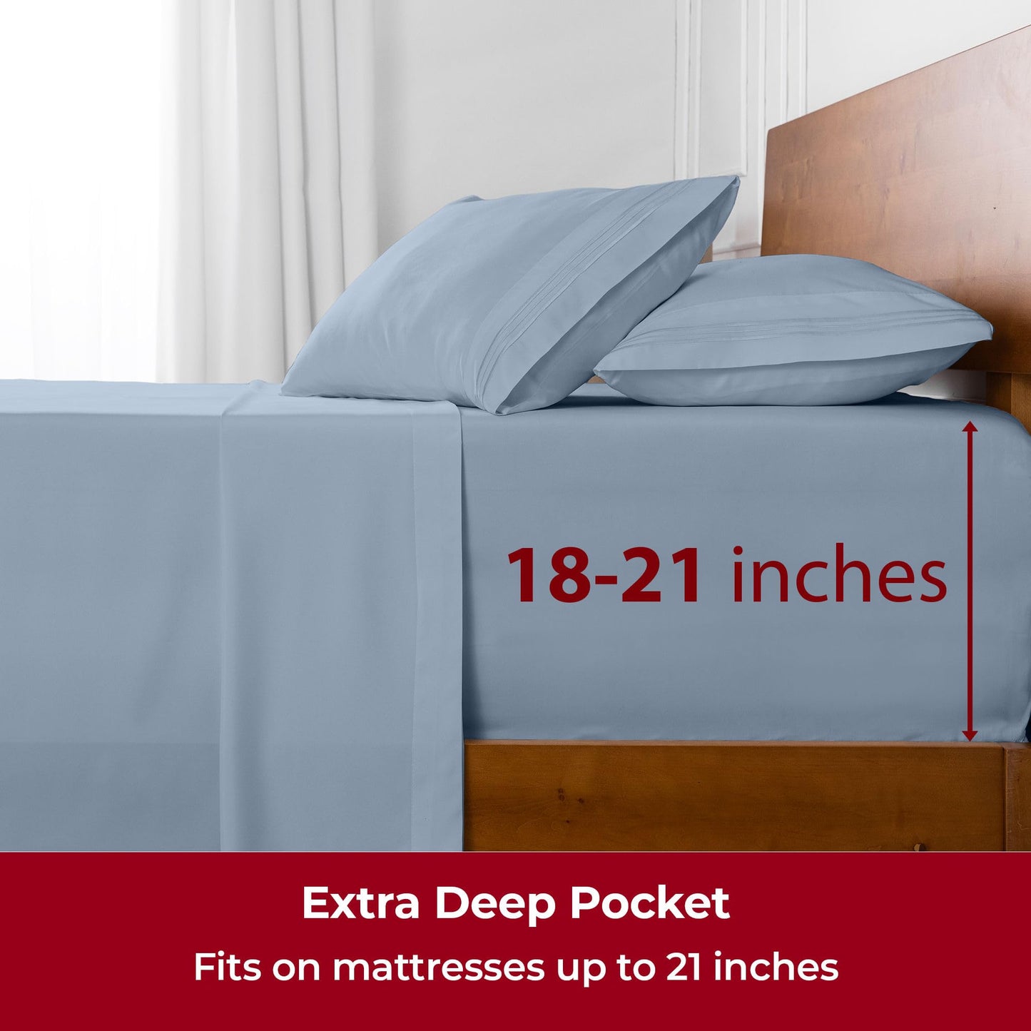 Mellanni Extra Deep Twin Sheets - 3 PC Iconic Collection Bedding - Hotel Luxury, Ultra Soft, Cooling Bed Sheets - Wrinkle, Fade, Stain Resistant (Twin, Blue Hydrangea)