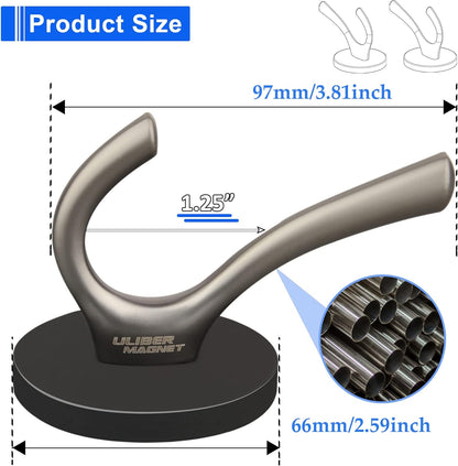 ULIBERMAGNET Strong Magnetic Double Hooks - Heavy Duty Coat Hangers | 2 Pack Brushed Nickel Finish
