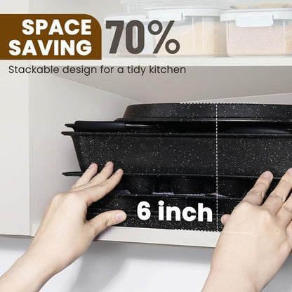 Kikcoin Nonstick Baking Pans Set - 22 PCS Stackable Bakeware with Silicone Handles | Oven Safe to 450°F