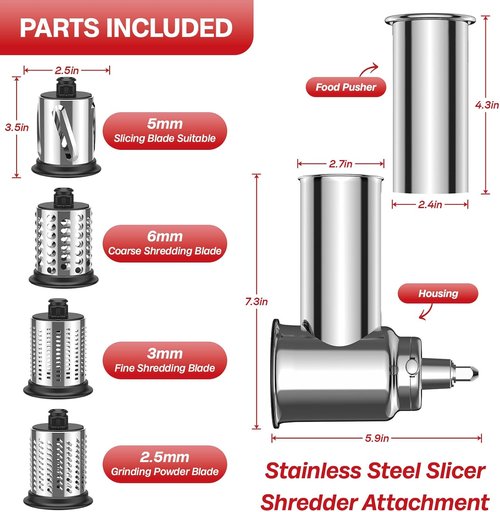 KitchenAid Stainless Steel Slicer Shredder Attachment - Versatile Cheese Grater & Salad Maker with 4 Blades