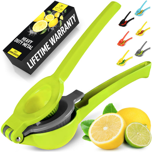 Zulay Metal 2-In-1 Lemon Squeezer Manual - Sturdy, Max Extraction Hand Juicer Lemon Squeezer Gets Every Last Drop - Easy to Clean Manual Citrus Juicer - Easy-to-Use Lemon Juicer Squeezer - Yellow/Grey