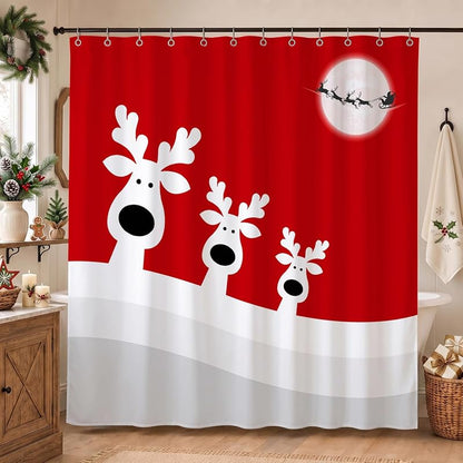 Christmas Reindeer Shower Curtain 72x72 - Waterproof Polyester, With Snowflake Variation