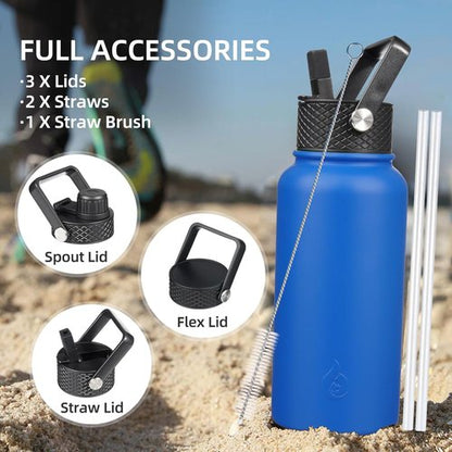 BJPKPK Insulated Water Bottle - 32oz Metal Bottle with Straw Lid, BPA-Free, Leak-Proof - Sapphire