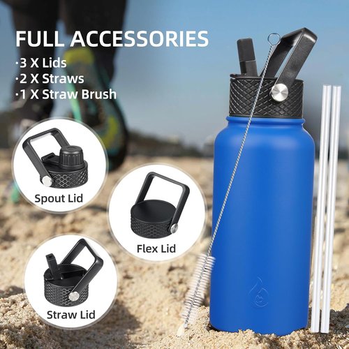 BJPKPK Insulated Water Bottle - 22oz Stainless Steel with Straw Lid | Hot & Cold Thermo, Ocean Color