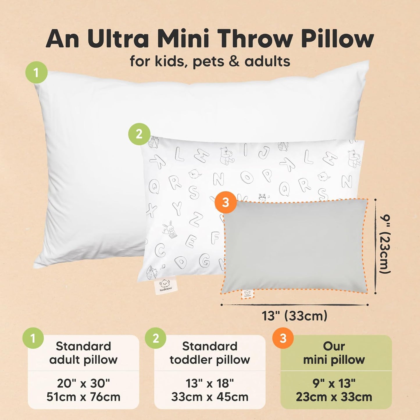 My Little Dreamy Mini Toddler Pillow - Soft & Breathable Organic Cotton | 9x13 for Kids 2-4 Years (French Gray)