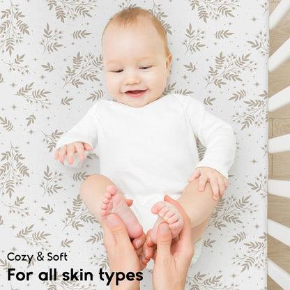 Yoofoss Fitted Pack and Play Sheets - Soft, Breathable Mini Crib Sheets 2-Pack in Brown & Leaf