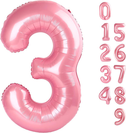 Numbers Balloon - 40 Inch Large Pastel Pink Balloon for 3rd Birthday Party Decor | Perfect for Celebrations