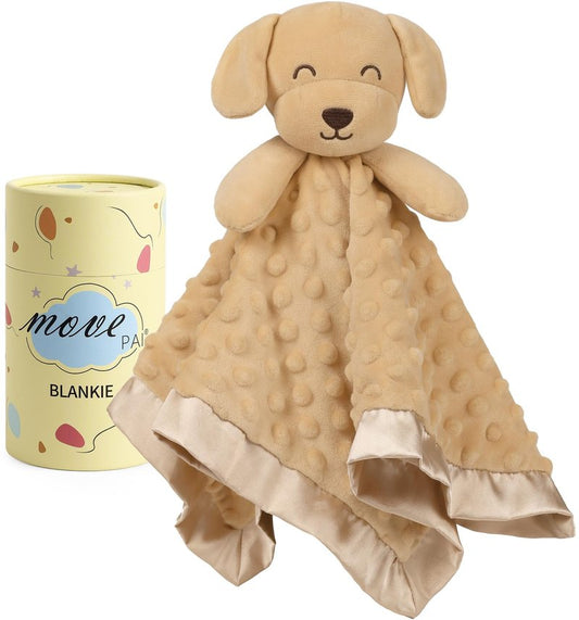 MOVEPAI Baby Dog Security Blanket, Soft Puppy Lovey Toy Blanket for Boys and Girls, Snuggle Toy Lovie Newborn Gift, Unisex Stuffed Animals Brown 16 Inch
