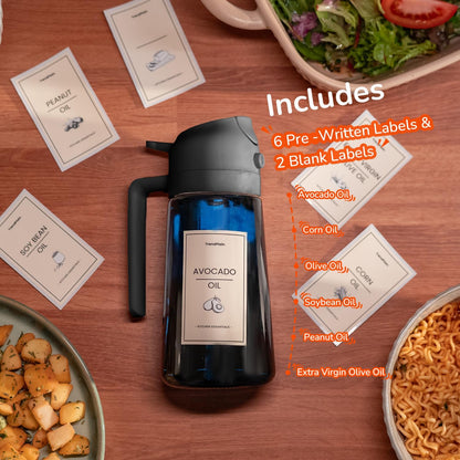 TrendPlain 16oz Blue Glass Olive Oil Sprayer - 2-in-1 Dispenser for Cooking, Air Fryer & BBQ