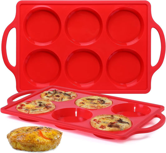 Skiennix Silicone Egg Molds - Non-Stick 3 Inch Muffin Top Pans for Breakfast Sandwiches | 2 Pack Red