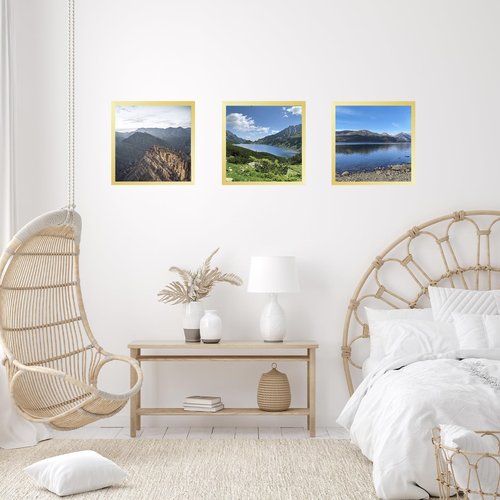 JCJMY 7x7 Picture Frame Gold for Wall Hanging or Tabletop, Wall Mounting Horizontally or Vertically, 7 x 7 Square Wall Gallery Poster Photo Frame with Shatter Resistant Plexiglass, Gold