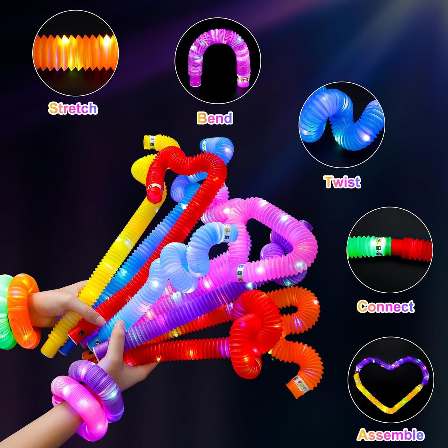 UrChoice Glow Sticks - 8PCS LED Pop Tubes | Colorful Glow Necklaces & Bracelets for Parties & Camping