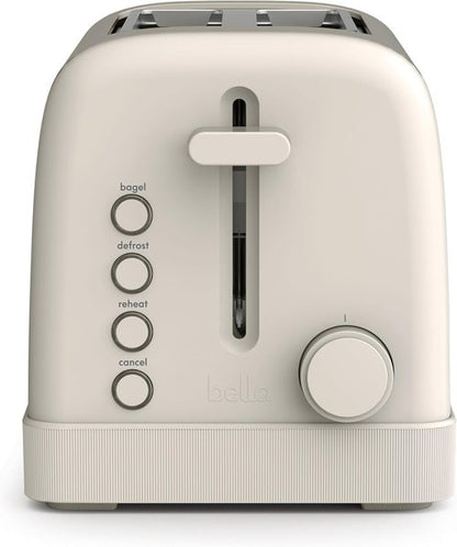 Bella 2 Slice Toaster - 6 Setting Shade Control with Reheat, Cancel & Bagel Functions - Oatmilk Finish