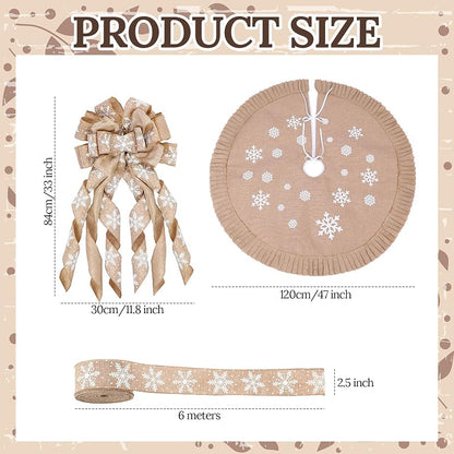 Zomiboo 47 Inch Christmas Tree Skirt Topper Bow Ribbon Set, Linen
