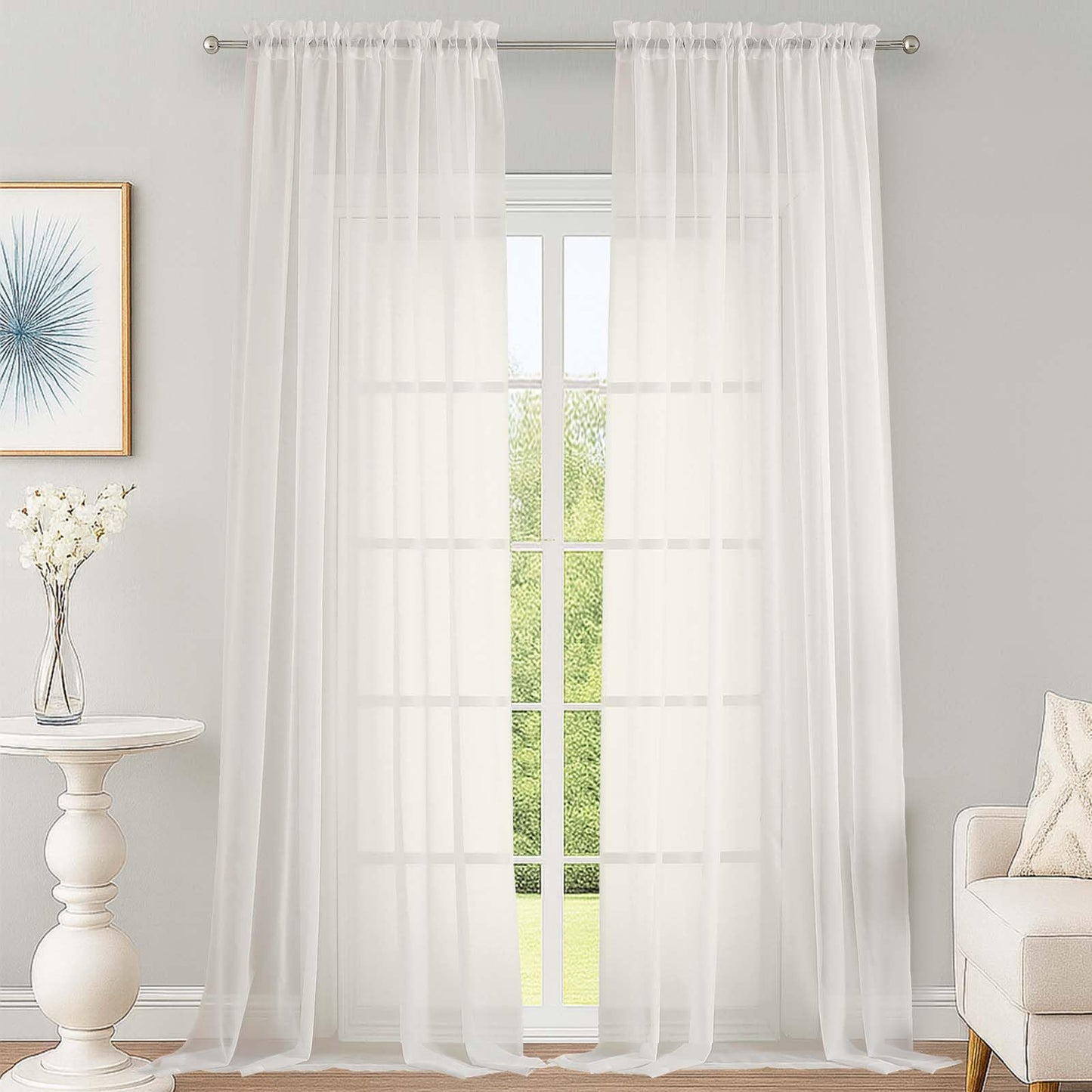 OWENIE Ivory Sheer Curtains 108 Inches Long for Living Room Bedroom 2 Panels Set, Lightweight Airy Ivory Sheer Curtain, Filmy Voile Rod Pocket, 2 PCS, Each 59" W x 108" L