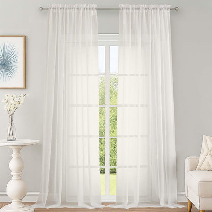 OWENIE Ivory Sheer Curtains 108 Inches Long for Living Room Bedroom 2 Panels Set, Lightweight Airy Ivory Sheer Curtain, Filmy Voile Rod Pocket, 2 PCS, Each 59" W x 108" L