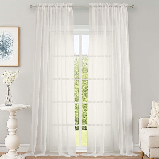 OWENIE Ivory Sheer Curtains 108 Inches Long for Living Room Bedroom 2 Panels Set, Lightweight Airy Ivory Sheer Curtain, Filmy Voile Rod Pocket, 2 PCS, Each 59" W x 108" L