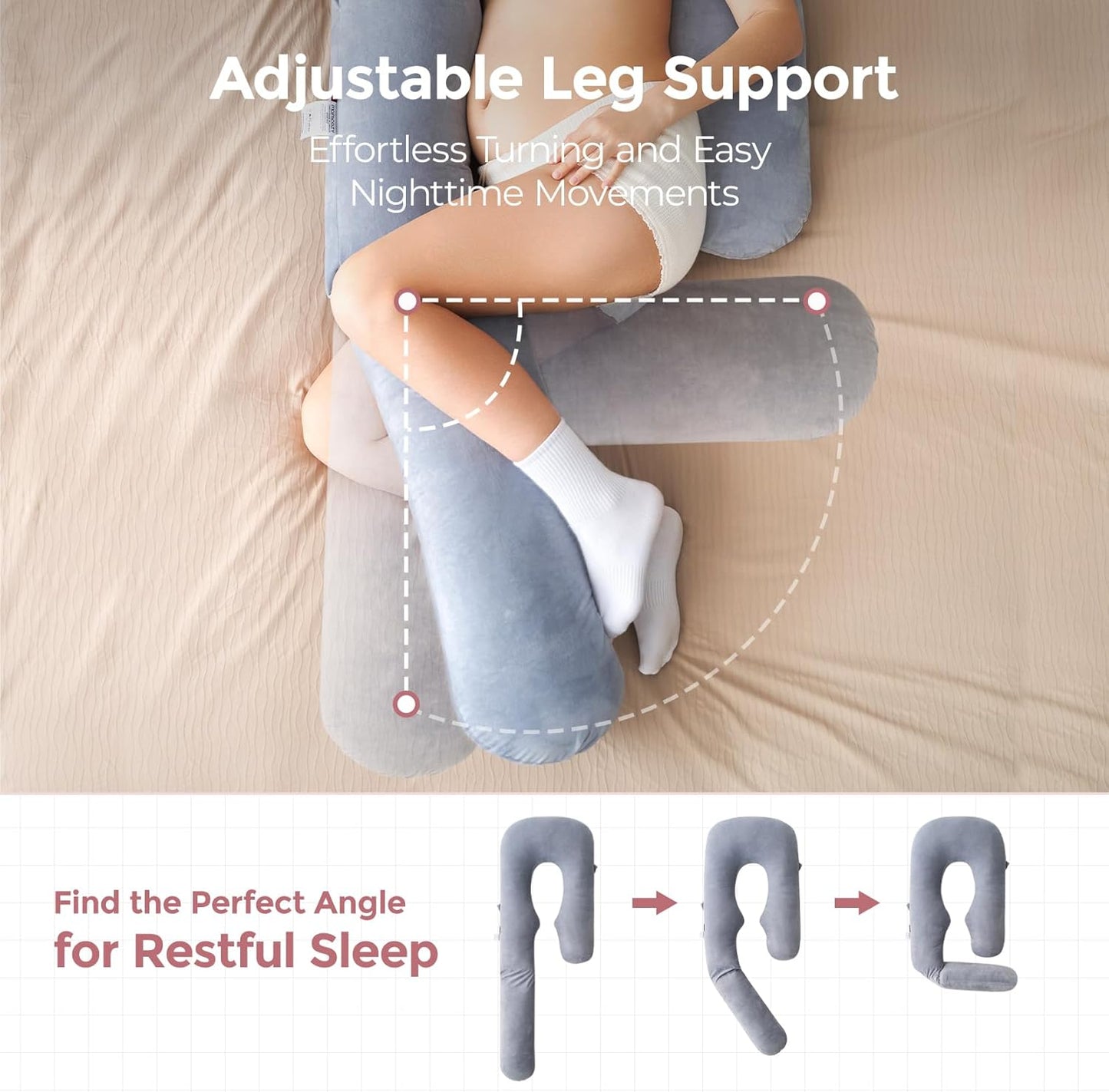 Momcozy Pregnancy Pillow - Dreamlign U Pro Maternity Pillow with Adjustable Leg Support | 50-72 Inch Full Body Comfort for Pregnant Women