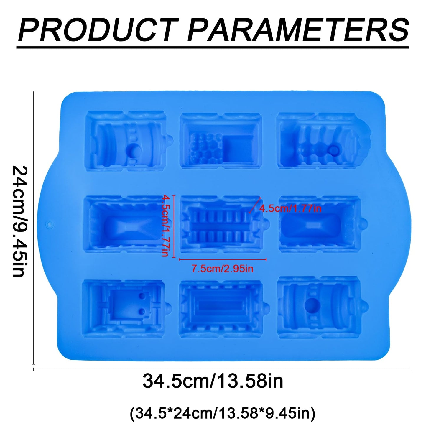 Joyeee Silicone Train Cake Mold, 1 Pcs 9 Cavity Non-stick Train Cake Pan Baking Mold for Soap, Wafer, Pastry, Tart, Pie, Flan, Dough, Chocolate Cake, Crayon, Silicone Soap Mold Kids Shower Supplies