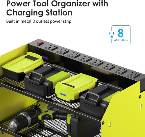 CCCEI Modular Power Tool Organizer - Wall Mount Charging Station & Heavy Duty Storage Shelf | Green, 1 Pack