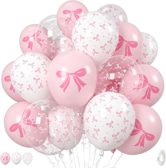Skiennix Pink Bow Balloons - 35PCS Light Pastel Pink & Clear Latex Balloons for Weddings & Parties