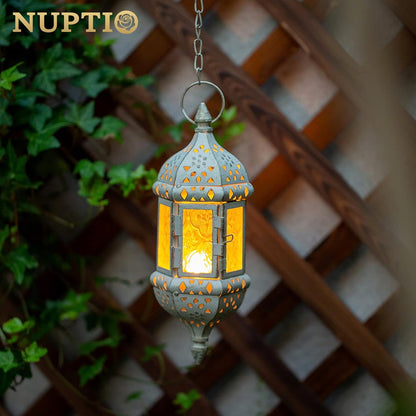 Regine Switzerland Moroccan Lantern - Metal Hanging Tealight Candle Holder | Battery Operated LED, White