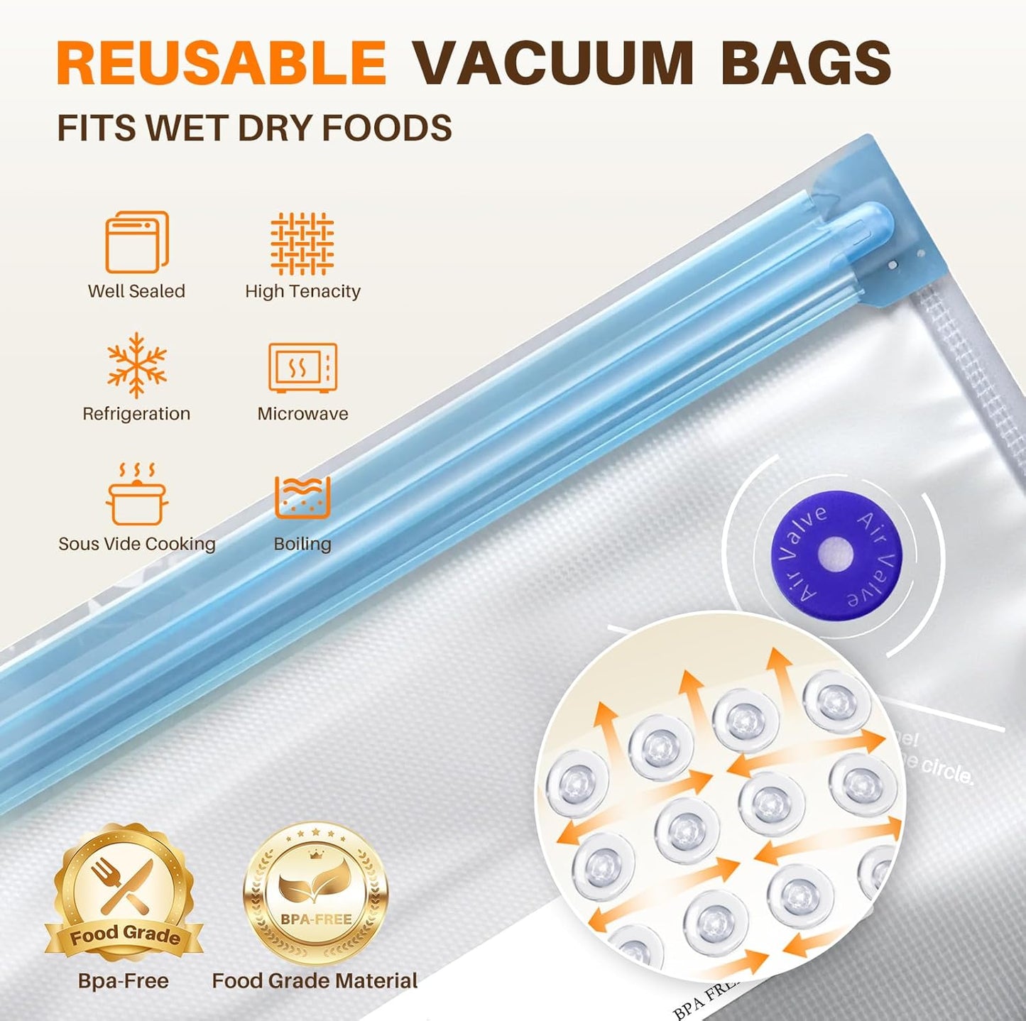 Skiennix Compact Vacuum Sealer - Powerful 100KPA Suction | Rechargeable Design with Detachable Tank & 10 BPA-Free Bags for Meal Prep, Camping & RV Travel