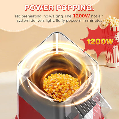 OSTBA Popcorn Maker - 1200W Mini Retro Air Popper | 12 Cups Oil-Free Electric Popcorn Machine with Butter Tray