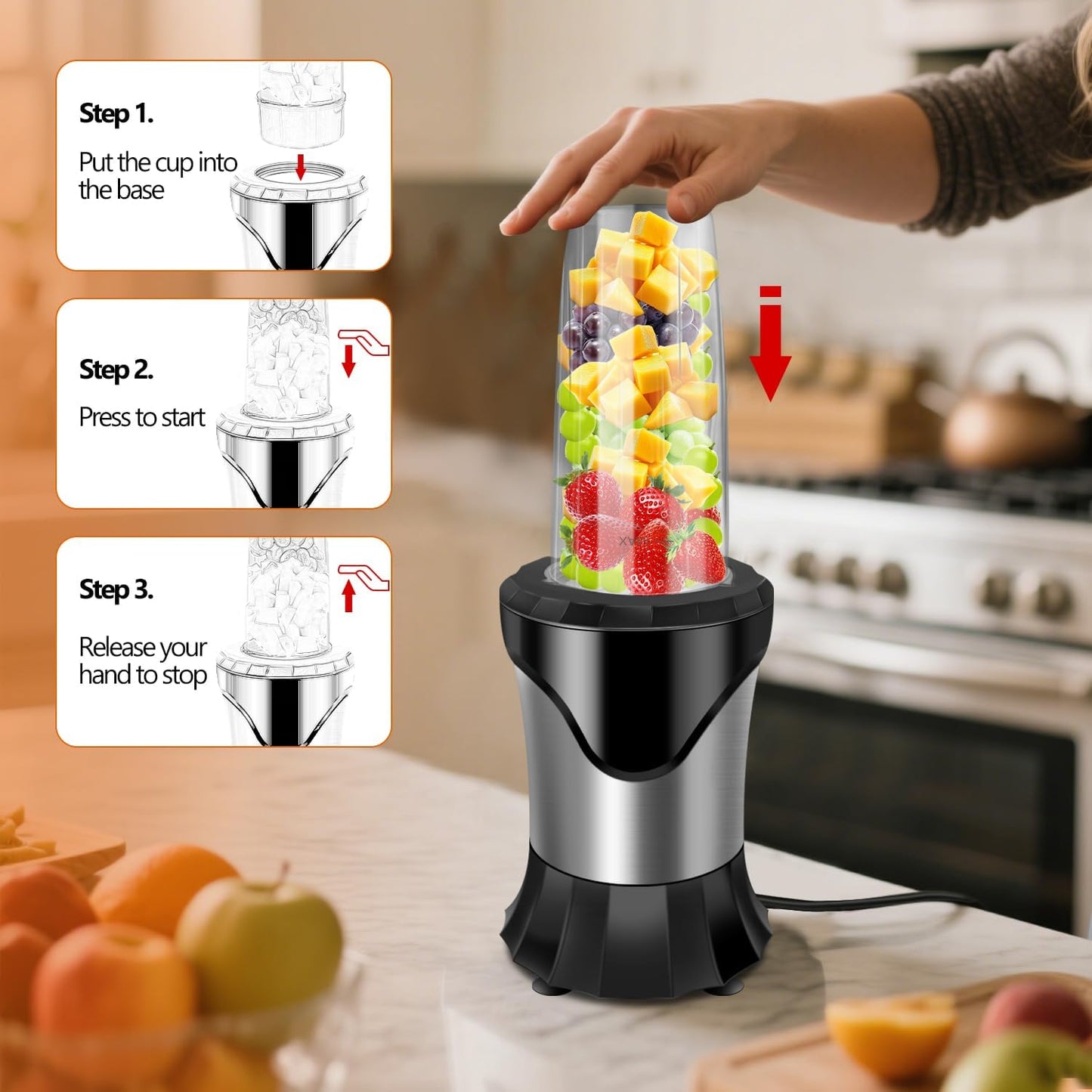 Skiennix 900W Blender - Personal Smoothie Maker with 3 Portable Cups for Juices & Frozen Drinks