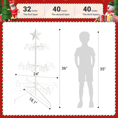 White 3 ft Christmas Ornament Display Stand Tree - Freestanding Iron Rack