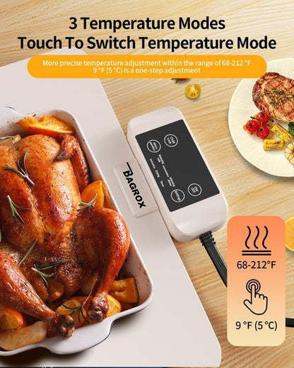 Food Warming Mat, Electric Warming Mat with Adjustable Temperature, Warming Trays for Buffets Party, Food Warmer Mat (Creamy White)