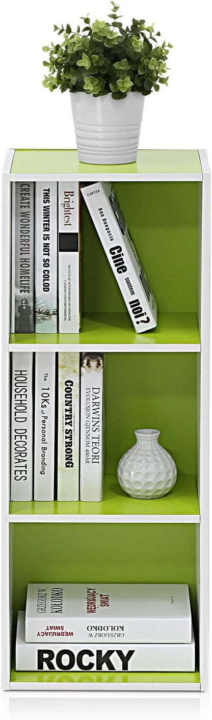 Furinno LUDER 3-Cube Bookshelf - Easy Assembly Bookcase with Open Shelves | White/Green, 9.3 x 12 x 31.5