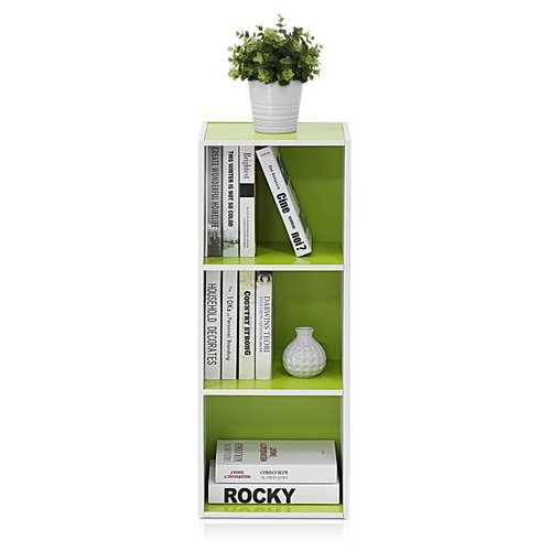 Furinno LUDER Book Shelf, 3-Cube Bookshelf, Bookcase with Open Shelves, 9.3 x 12 x 31.5, Easy Assembly, for Living Room, Bedroom, Home Office, White/Green