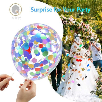 Bezente Rainbow Confetti Balloons - 60 Pack of 12-Inch Helium Balloons for Party Decorations