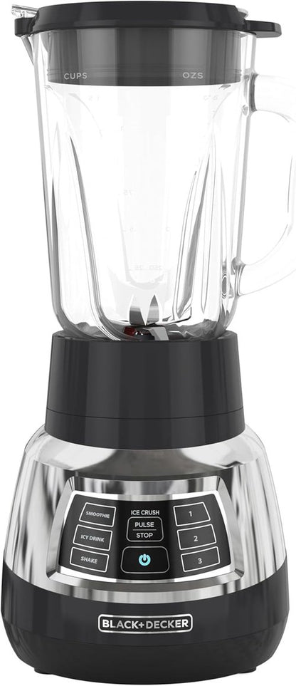 Black+Decker Quiet Blender - 6-Cup Glass Jar, 3 Speeds & Functions, 900W Power | Includes 24-oz Personal Jar