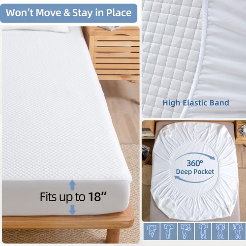JOSOP Waterproof Mattress Protector - Queen Size Bamboo Viscose Cover | Breathable & Cooling Design